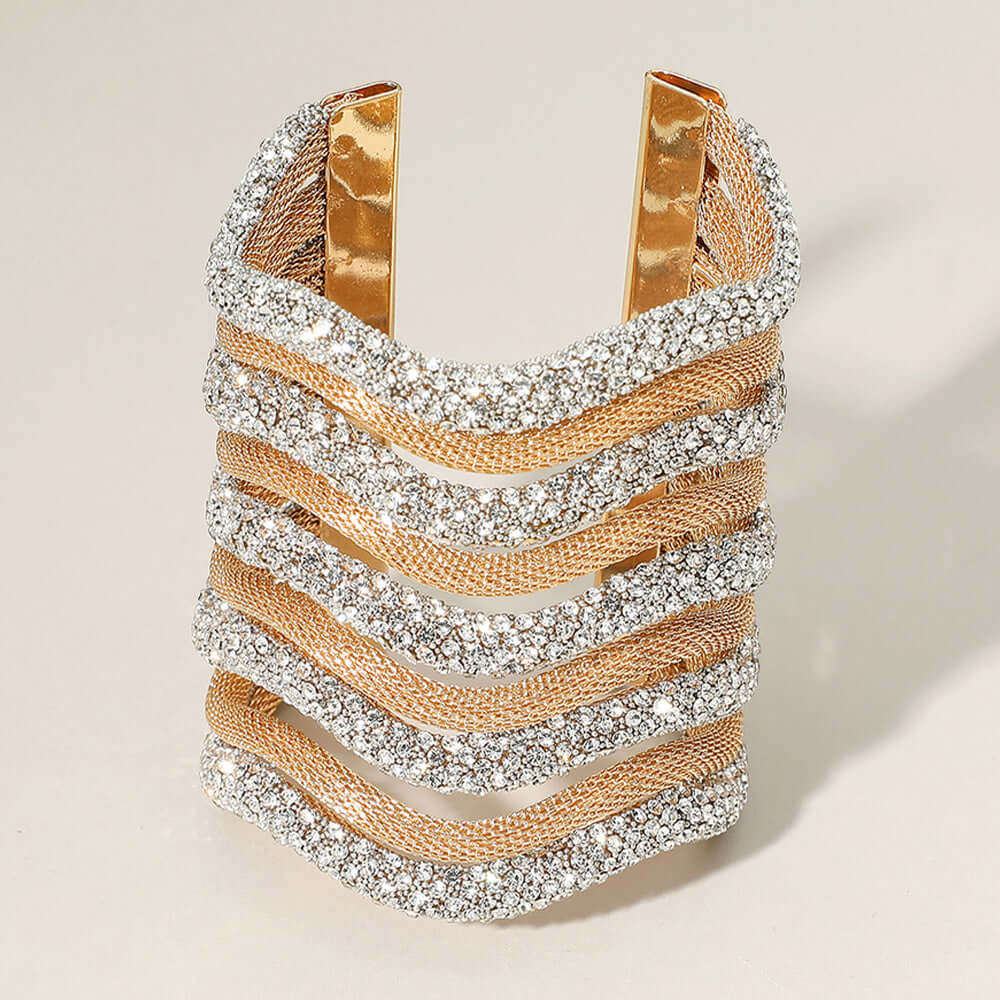 Metal Mesh Chevron Wide Cuff Bracelet - M H W ACCESSORIES LLC