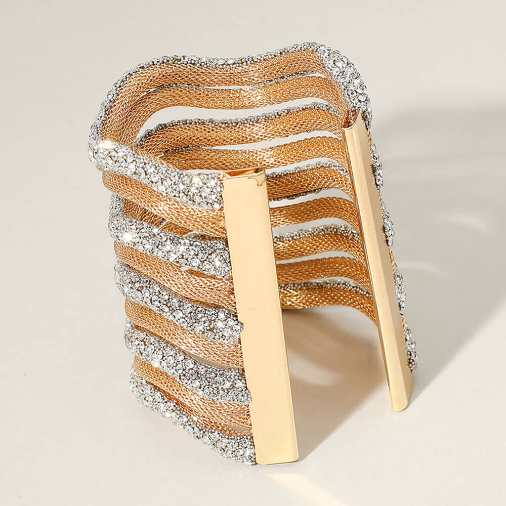 Metal Mesh Chevron Wide Cuff Bracelet - M H W ACCESSORIES LLC