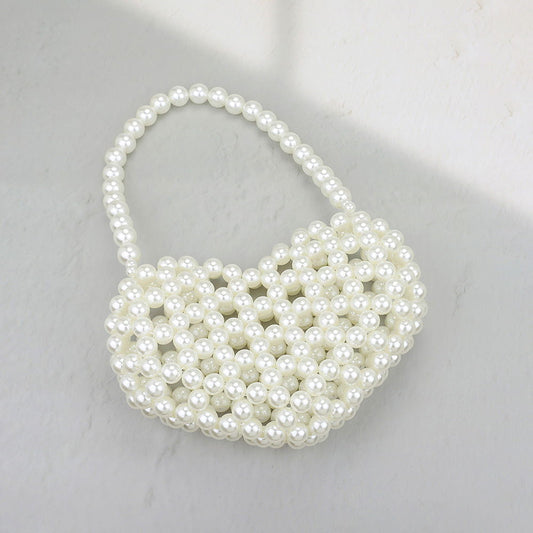 Mini Pearl Heart Cream Beaded HandBag - M H W ACCESSORIES LLC