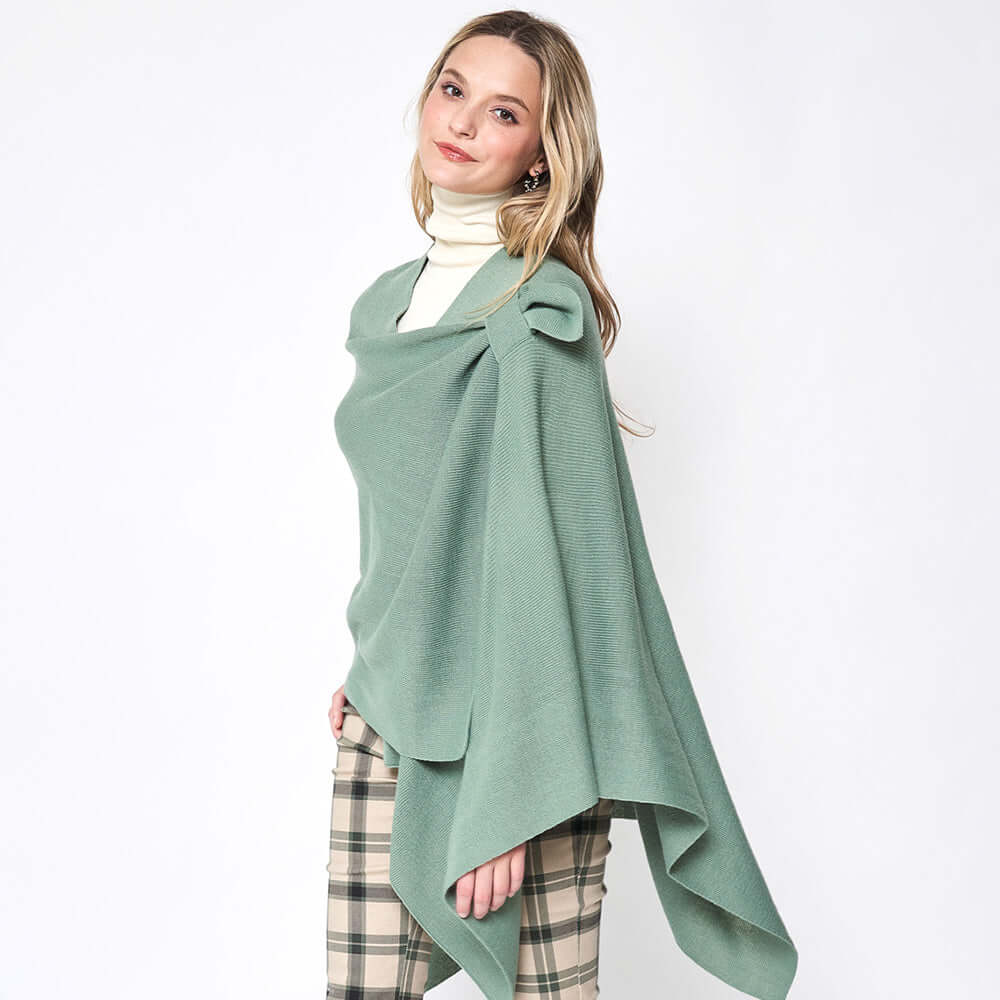 Mint Shoulder Strap Solid Ruana Poncho - M H W ACCESSORIES LLC
