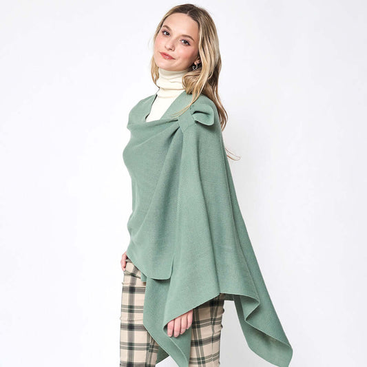 Mint Shoulder Strap Solid Ruana Poncho - M H W ACCESSORIES LLC