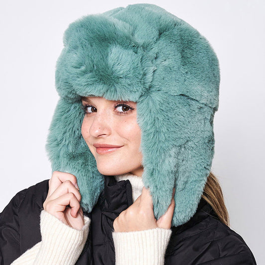Mint Solid Faux Fur Trapper Hat - M H W ACCESSORIES LLC
