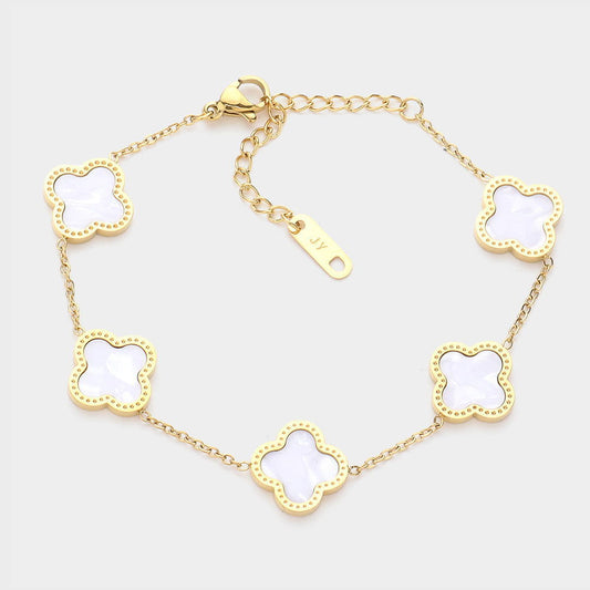 Mother Of Pearl Quatrefoil Station Bracelet - M H W ACCESSORIES LLC