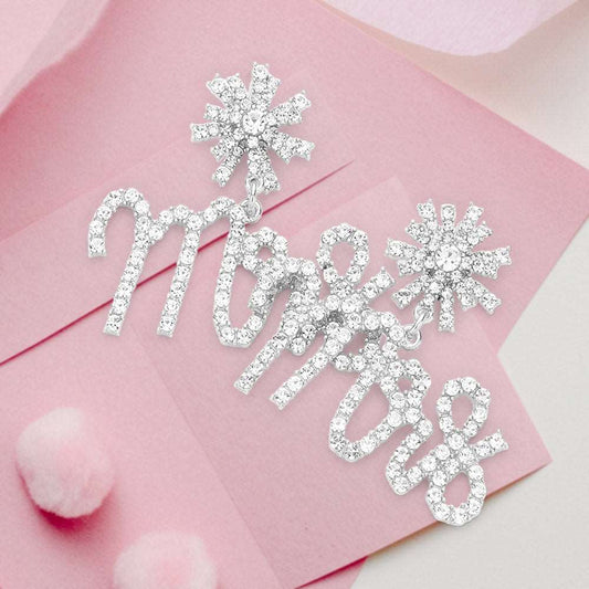 Mrs Rhinestone Embellished Dangle Earrings- M H W ACCESSORIES - M H W ACCESSORIES LLC