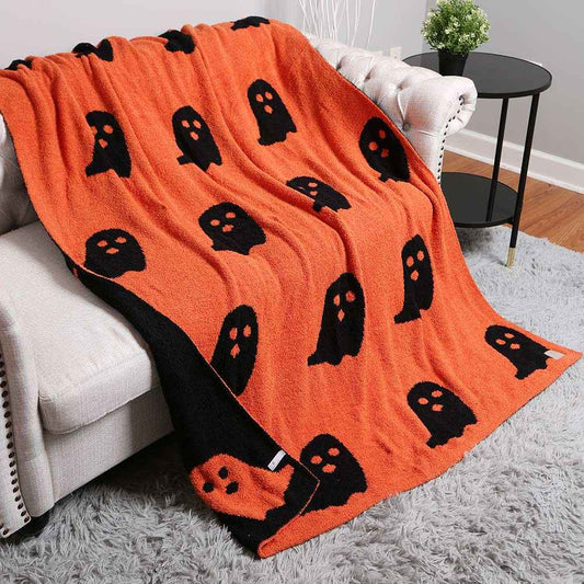 Orange Reversible Ghost Patterned Throw Blanket