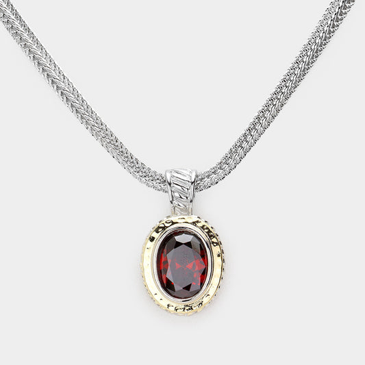 Oval CZ Stone Pendant Necklace-M H W ACCESSORIES - M H W ACCESSORIES LLC