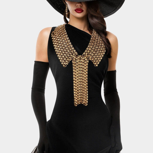 Oversized Gold Metal Ball Fringe Collar Necklace - M H W ACCESSORIES LLC