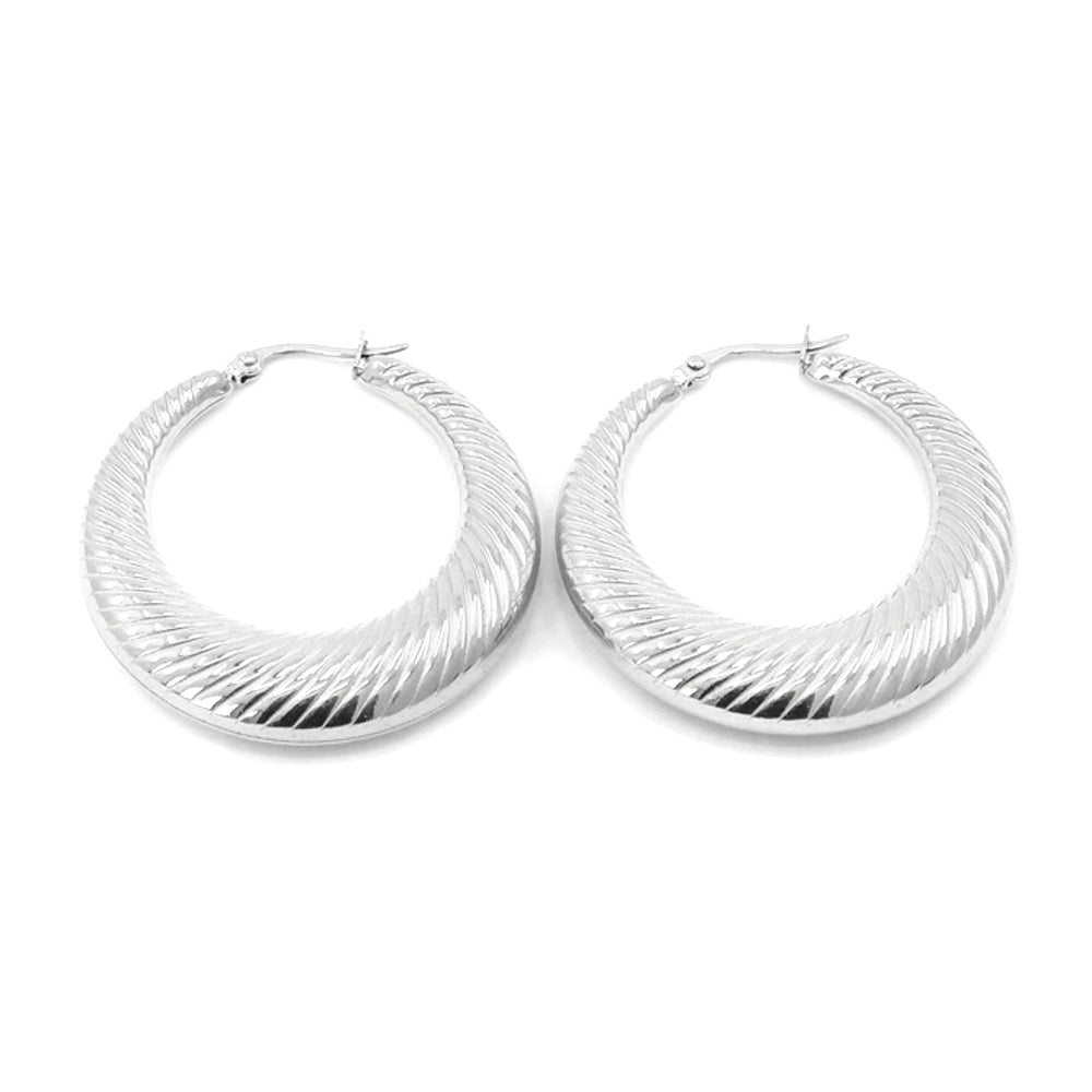 Silver Textured Scalloped Hoop Earrings- M H W ACCESSORIES - M H W ACCESSORIES LLC