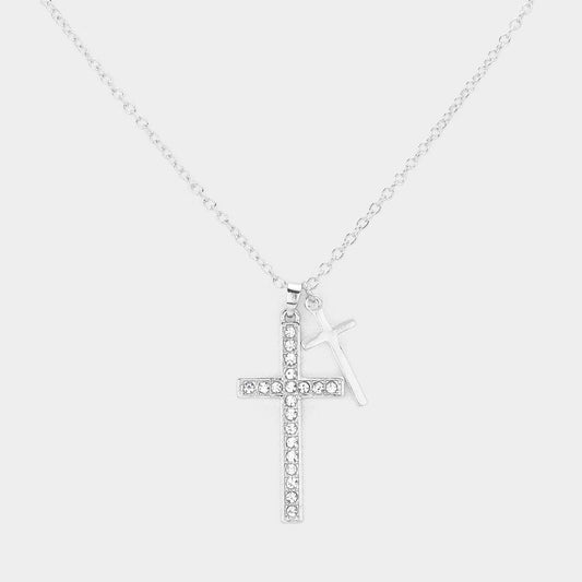 Rhinestone Embellished Cross Pendant Necklace - M H W ACCESSORIES LLC