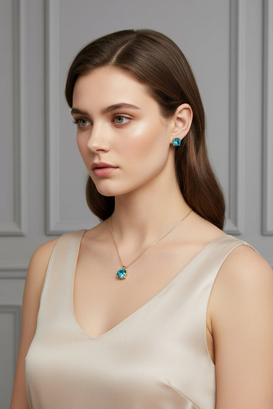 18K Gold Dipped Round Teal Pendant Necklace for Women M H W ACCESSORIES LLC 18K Gold Dipped Round Teal Pendant Necklace for Women