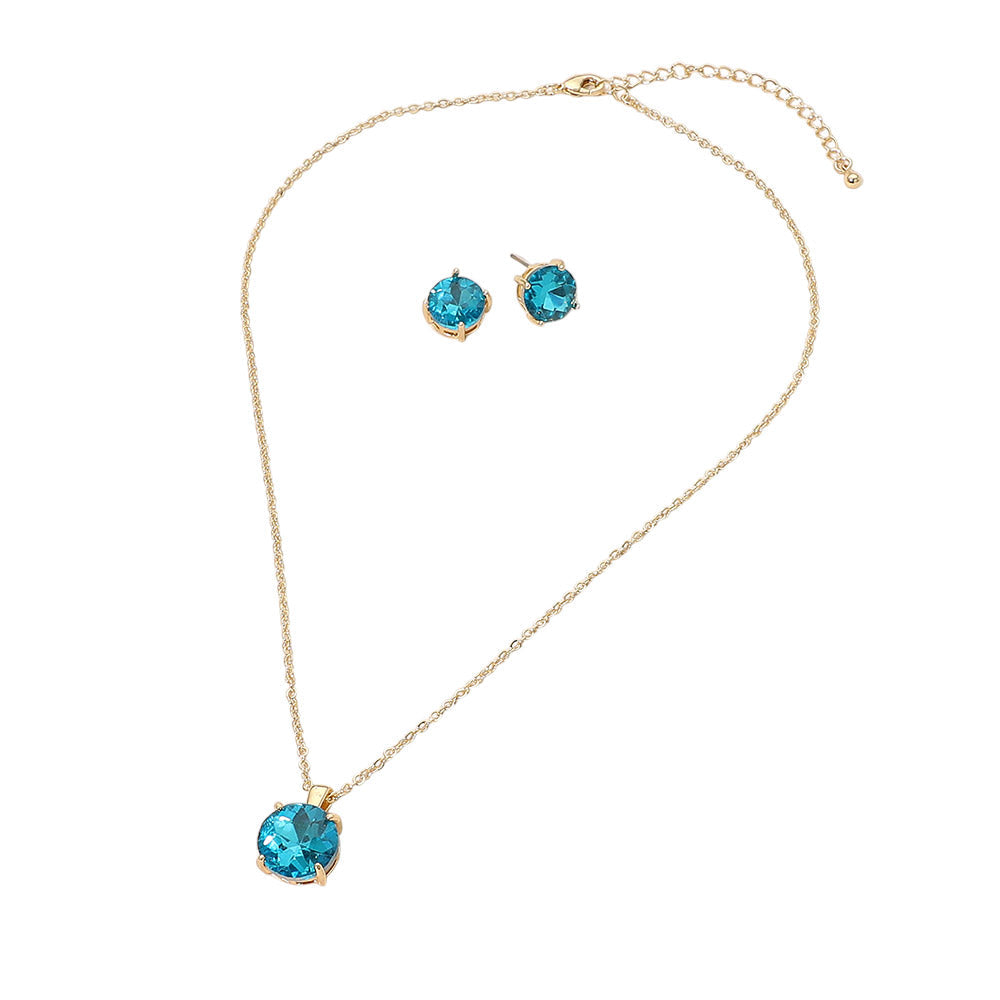 18K Gold Dipped Round Teal Pendant Necklace for Women M H W ACCESSORIES LLC 18K Gold Dipped Round Teal Pendant Necklace for Women