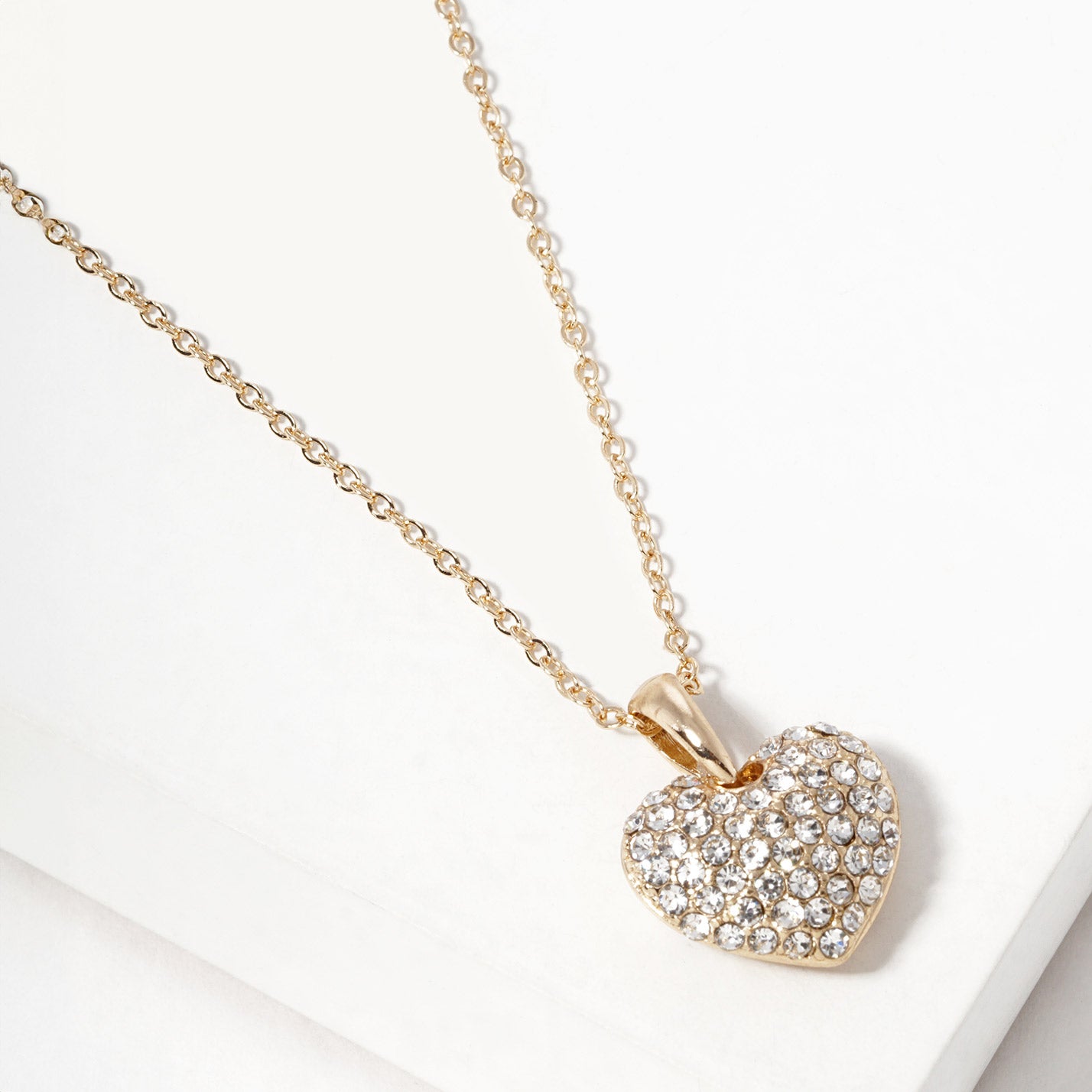 Crystal Rhinestone Pave Gold Heart Pendant Necklace