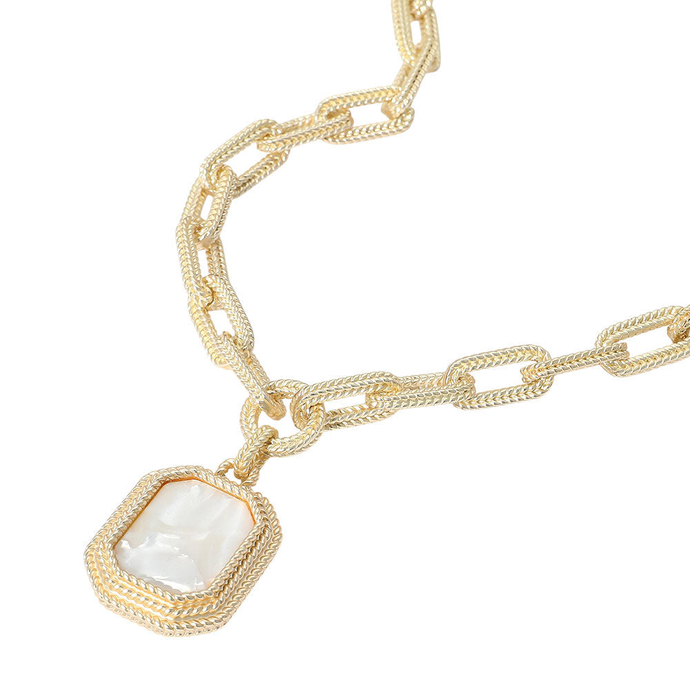 14K Gold Plated Rectangular Mother of Pearl Cluster Pendant Necklace M H W ACCESSORIES LLC 14K Gold Plated Rectangular Mother of Pearl Cluster Pendant Necklace