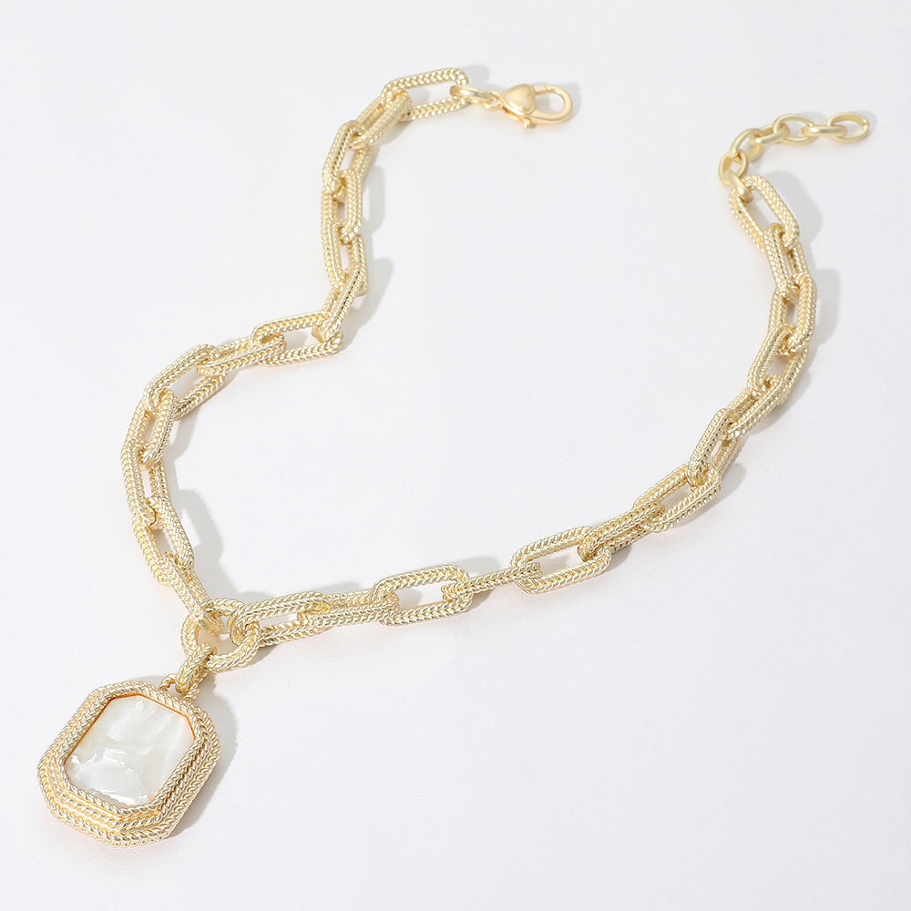 14K Gold Plated Rectangular Mother of Pearl Cluster Pendant Necklace M H W ACCESSORIES LLC 14K Gold Plated Rectangular Mother of Pearl Cluster Pendant Necklace