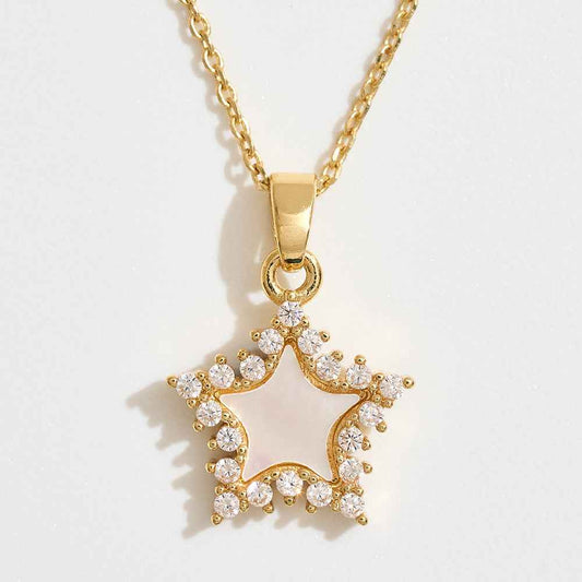 14K Gold Dipped CZ Stone Rim Mother of Pearl Star Pendant Necklace
