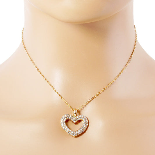 Gold Cubic Zirconia Open Heart Pendant Necklace for Women - M H W ACCESSORIES LLC
