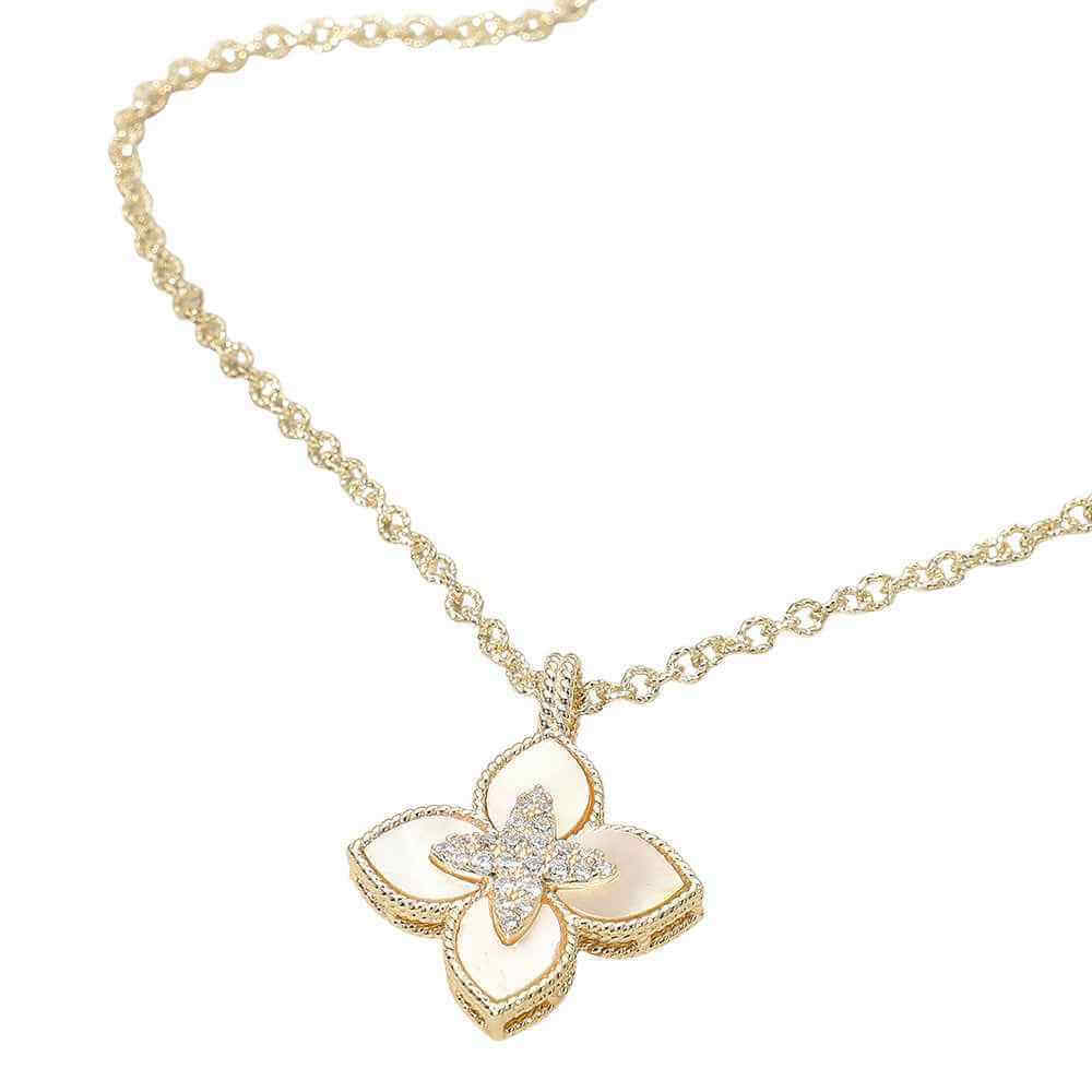 14K Gold Plated CZ Stone Pointed Mother Of Pearl Clover Pendant Necklace