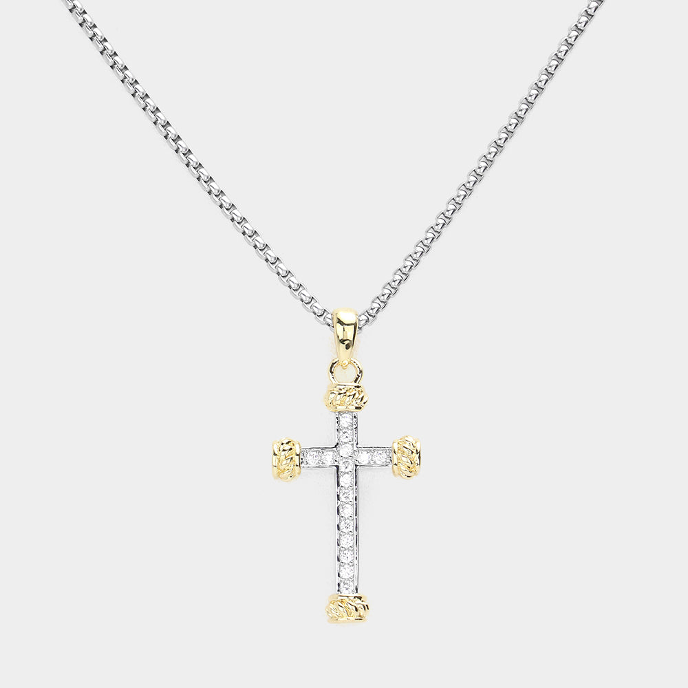 Silver Cubic Zirconia Cross Pendant Necklace for Women - M H W ACCESSORIES LLC