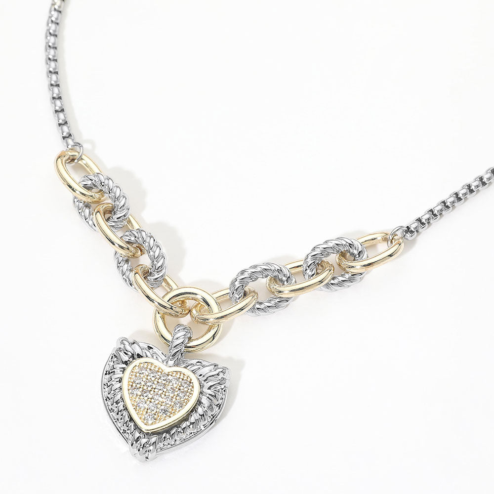 14K Gold Plated Two Tone CZ Pave Heart Pendant Necklace M H W ACCESSORIES LLC 14K Gold Plated Two Tone CZ Pave Heart Pendant Necklace