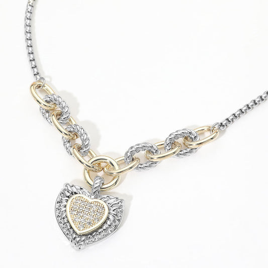 14K Gold Plated Two Tone CZ Pave Heart Pendant Necklace M H W ACCESSORIES LLC 14K Gold Plated Two Tone CZ Pave Heart Pendant Necklace