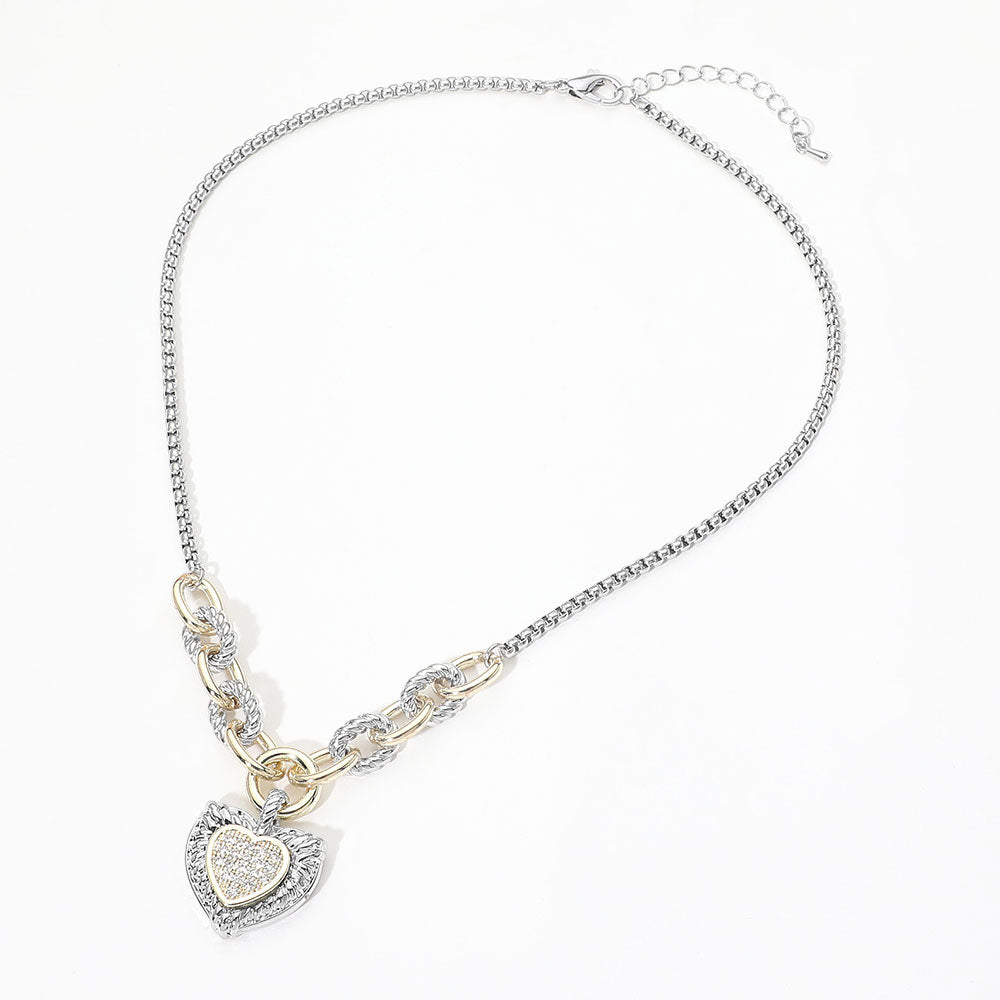 14K Gold Plated Two Tone CZ Pave Heart Pendant Necklace M H W ACCESSORIES LLC 14K Gold Plated Two Tone CZ Pave Heart Pendant Necklace