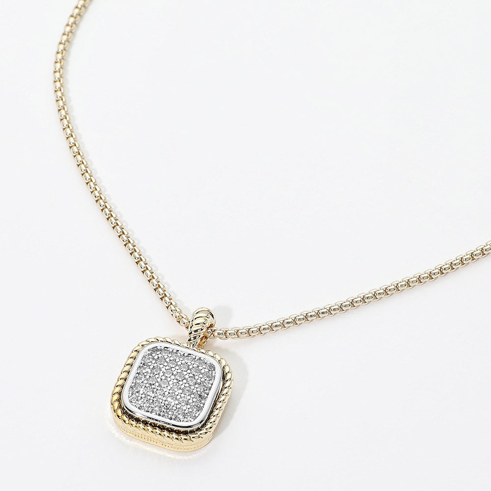 14K Gold Plated Two Tone CZ Pave Square Pendant Necklace M H W ACCESSORIES LLC 14K Gold Plated Two Tone CZ Pave Square Pendant Necklace