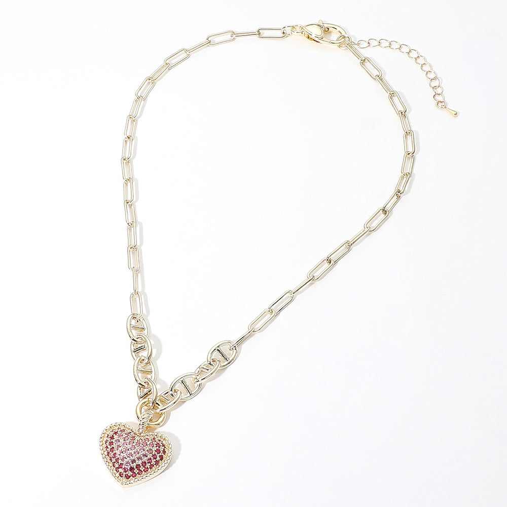 14K Gold Plated CZ Pave Heart Pendant Necklace M H W ACCESSORIES LLC 14K Gold Plated CZ Pave Heart Pendant Necklace