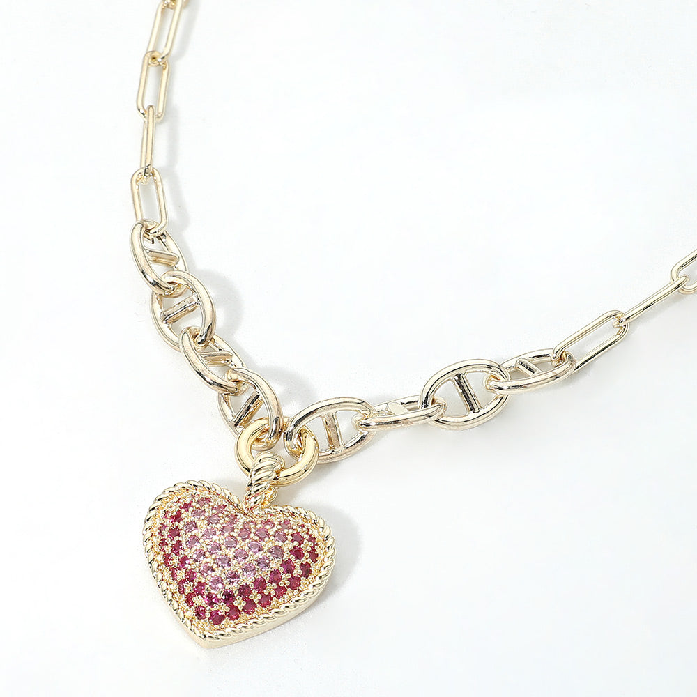14K Gold Plated CZ Pave Heart Pendant Necklace M H W ACCESSORIES LLC 14K Gold Plated CZ Pave Heart Pendant Necklace