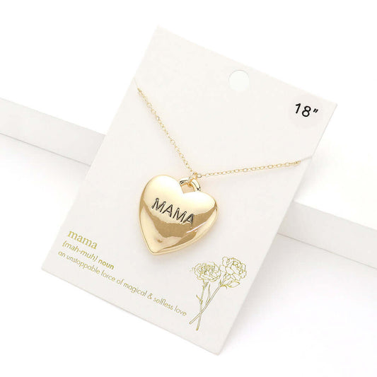 Gold MAMA Message Metal Heart Pendant Necklace - M H W ACCESSORIES LLC