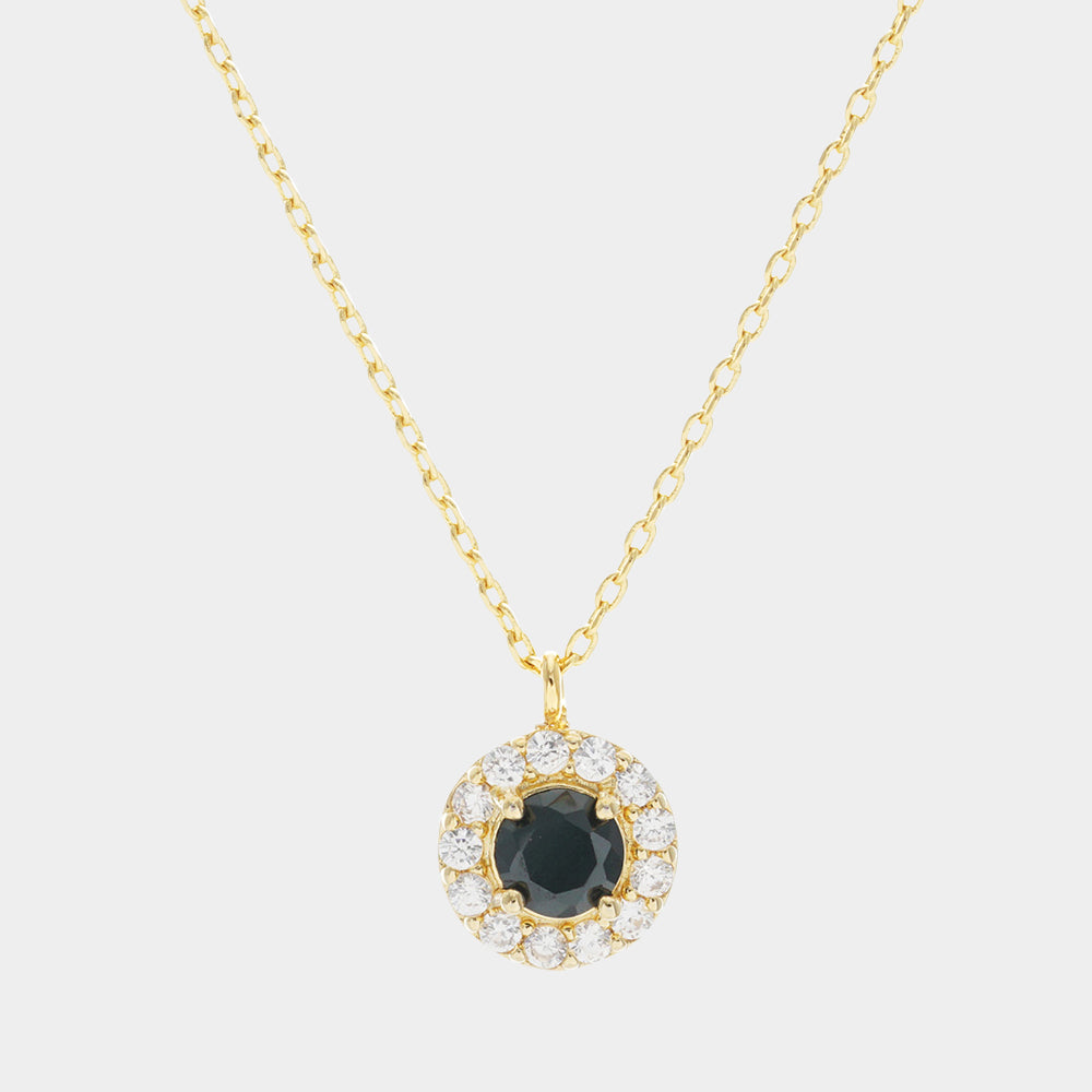 Jet Black Gold Dipped CZ Round Pendant Necklace