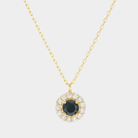 Jet Black Gold Dipped CZ Round Pendant Necklace