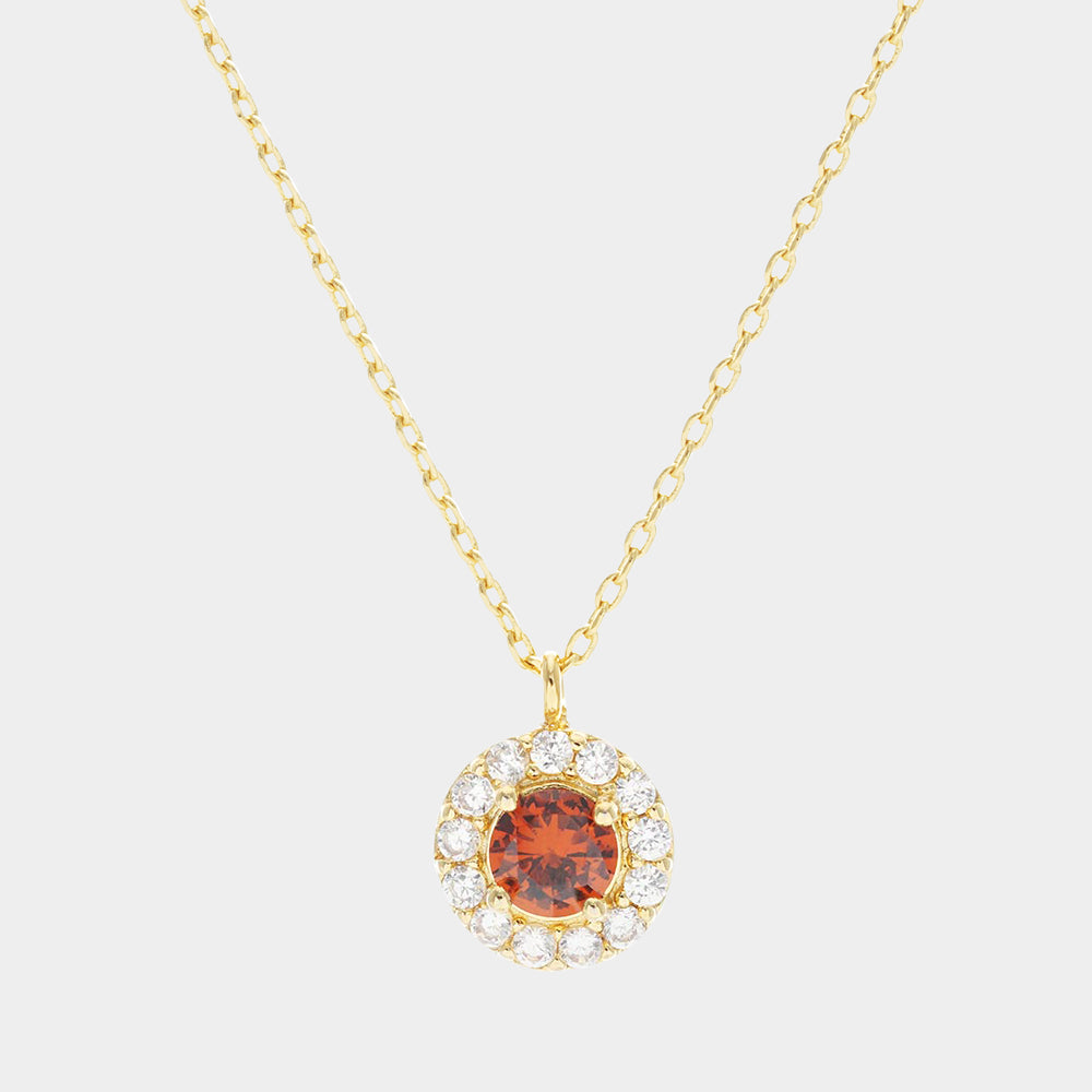 Siam Gold Dipped CZ Round Pendant Necklace