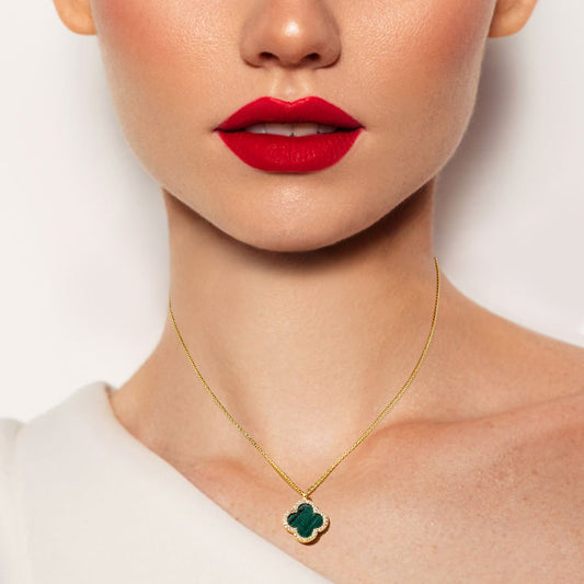 Green Gold Dipped Quatrefoil Pendant Necklace - M H W ACCESSORIES LLC