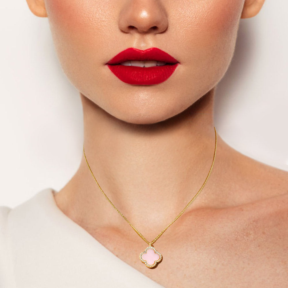 Pink Gold Dipped Quatrefoil Pendant Necklace for Women - M H W ACCESSORIES LLC