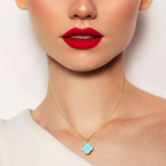 Turquoise Gold Dipped Quatrefoil Pendant Necklace - M H W ACCESSORIES LLC