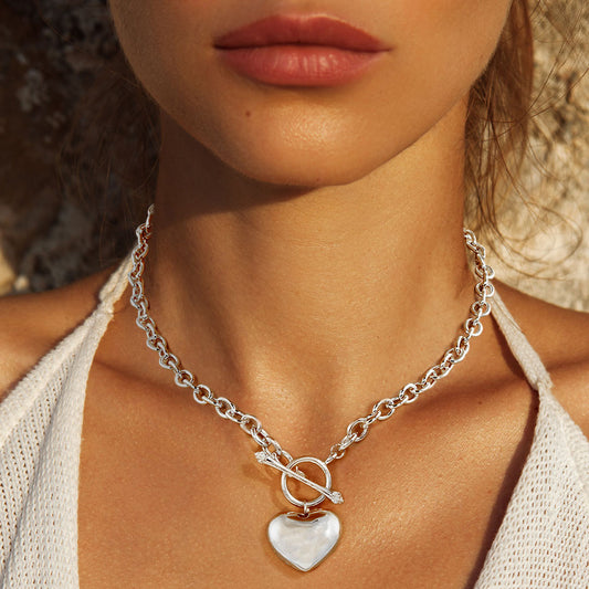 Women's 14 kt White GOLD DIPPED HEART TOGGLE NECKLACE - M H W ACCESSORIES LLC