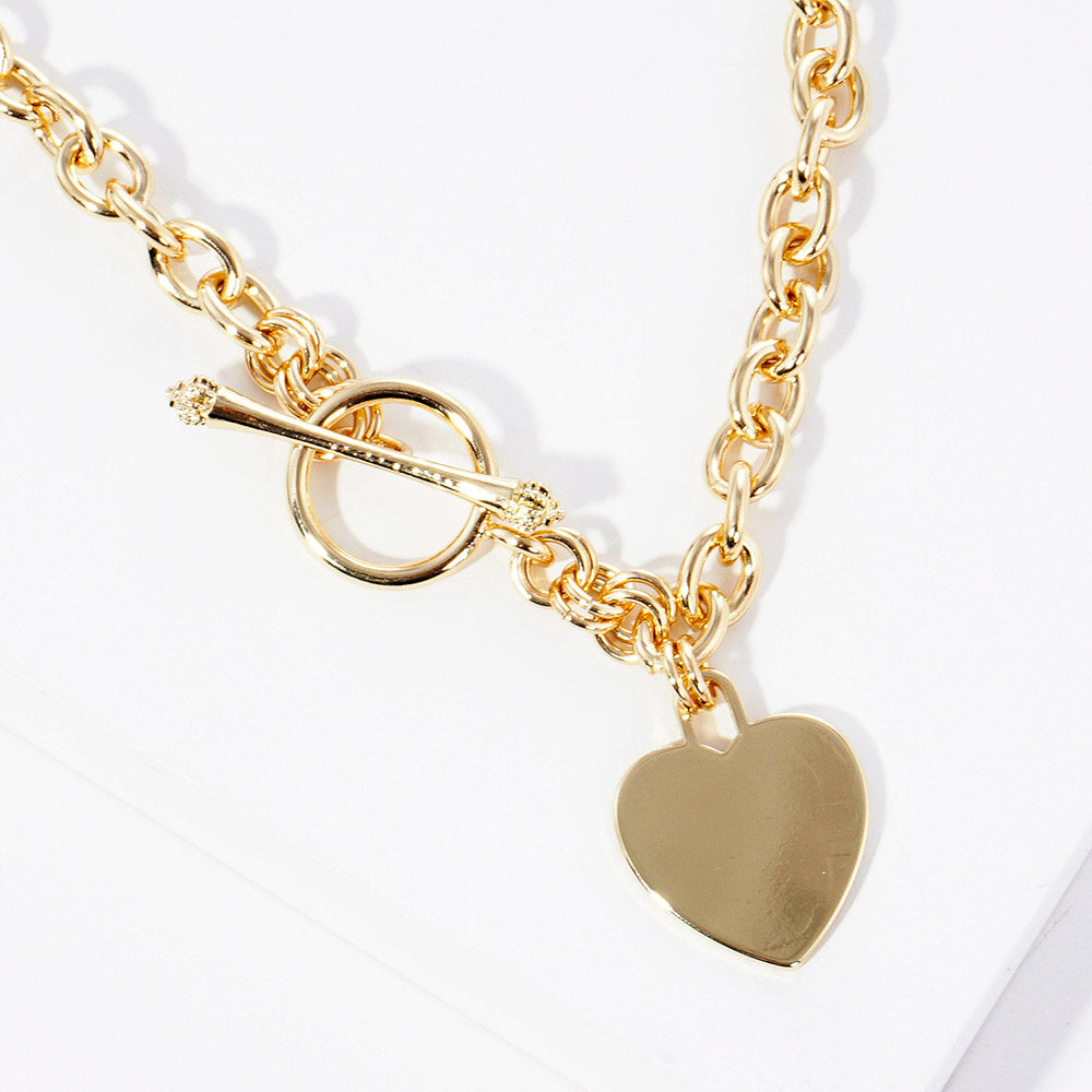 Gold Dipped Brass Metal Heart Lock Pendant Toggle Necklace (Copy)