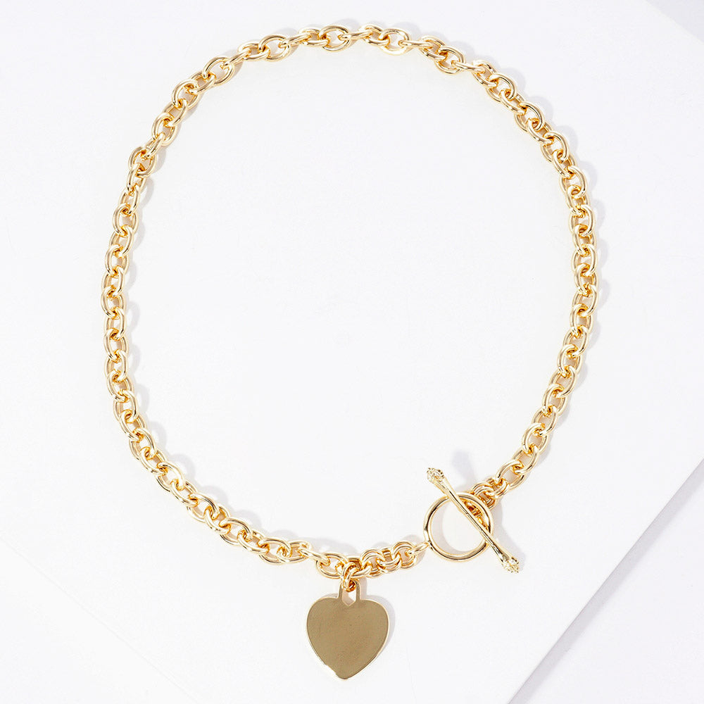 Gold Dipped Brass Metal Heart Lock Pendant Toggle Necklace (Copy)