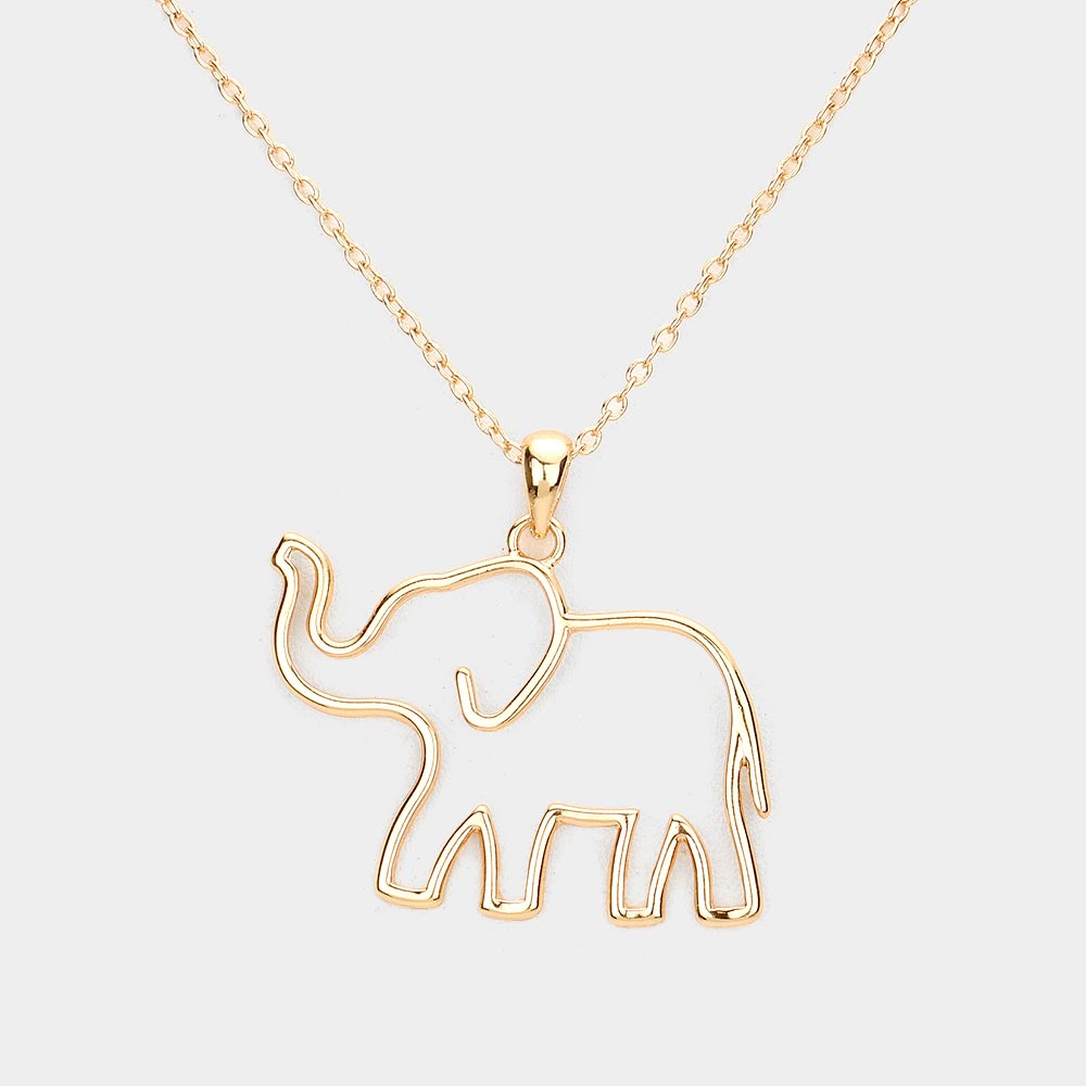 Gold Metal Cut Out Elephant Pendant Necklace for Women