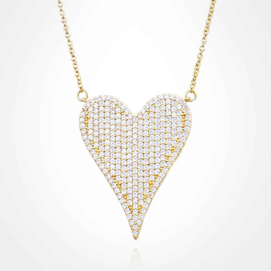 Stainless Steel CZ Gold  Paved Heart Pendant Necklace