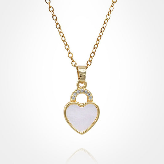 Stainless Steel CZ Mother of Pearl Heart Pendant Necklace