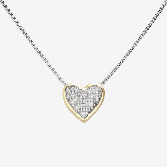 14K Gold Plated CZ Stone Paved Heart Pendant Necklace - M H W ACCESSORIES LLC