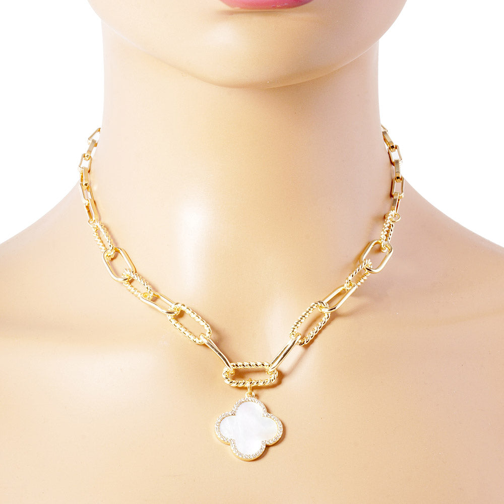 Gold Dipped Quatrefoil Pendant Toggle Chain Necklace - M H W ACCESSORIES LLC