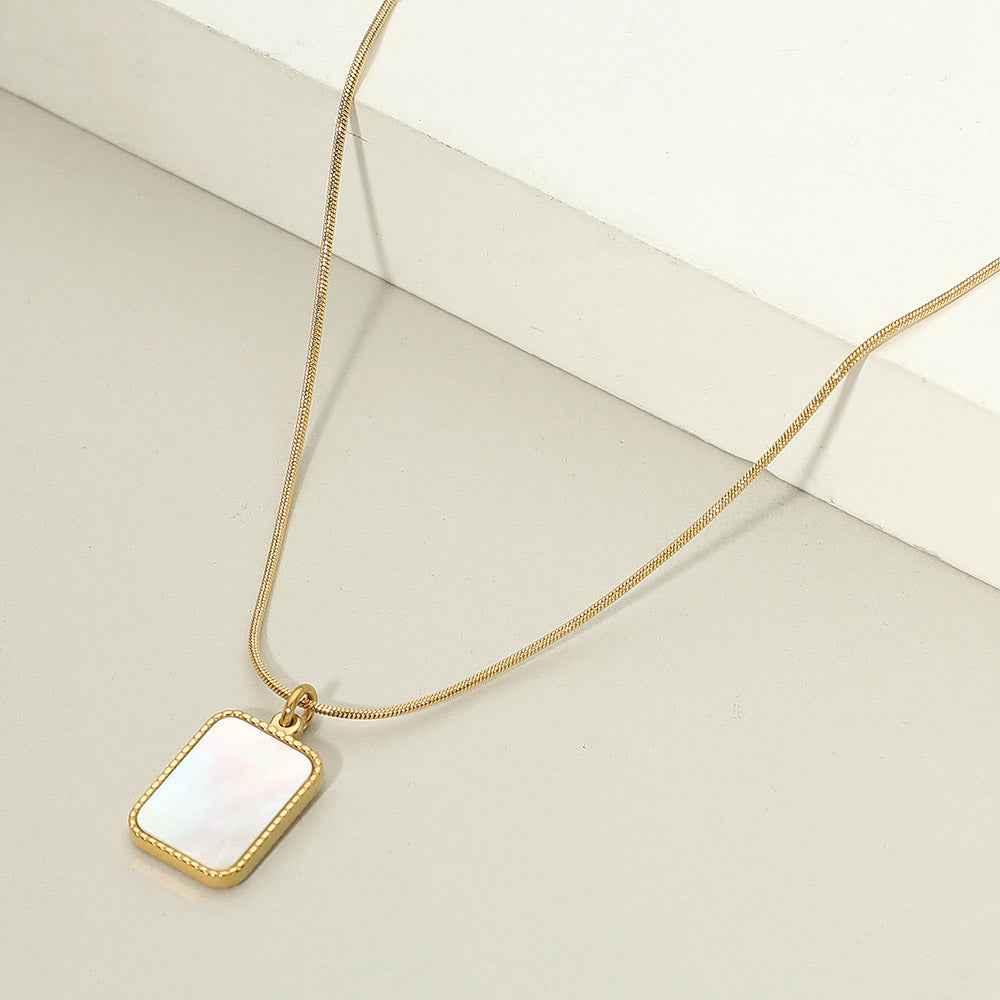 18K Gold Dipped Stainless Steel Mother of Pearl Rectangle Pendant Necklace
