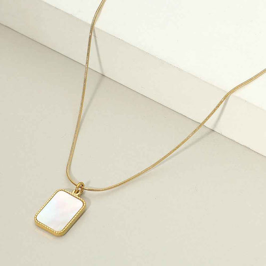 18K Gold Dipped Stainless Steel Mother of Pearl Rectangle Pendant Necklace