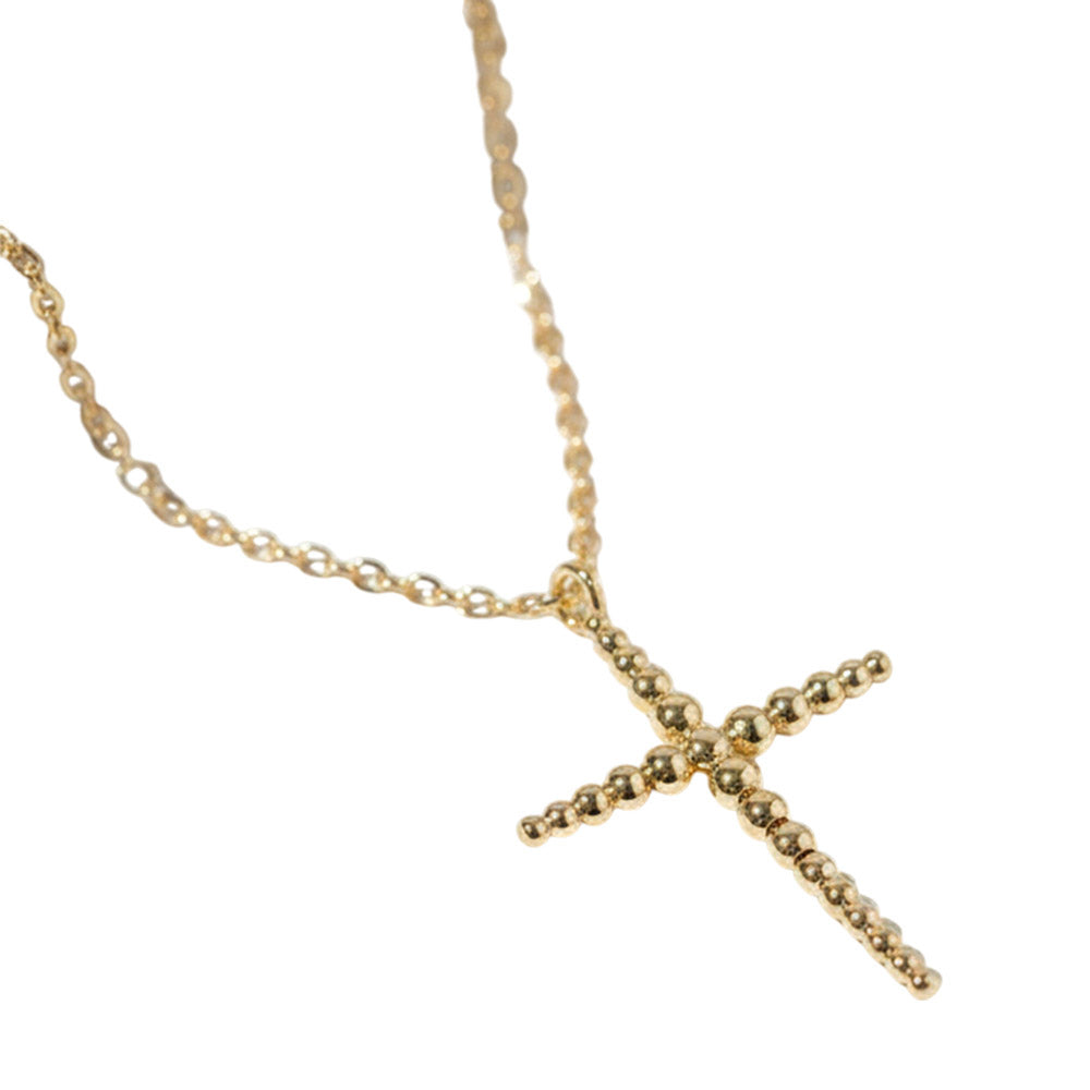 Gold Dipped Dainty Beaded Cross Pendant Necklace M H W ACCESSORIES LLC Gold Dipped Dainty Beaded Cross Pendant Necklace