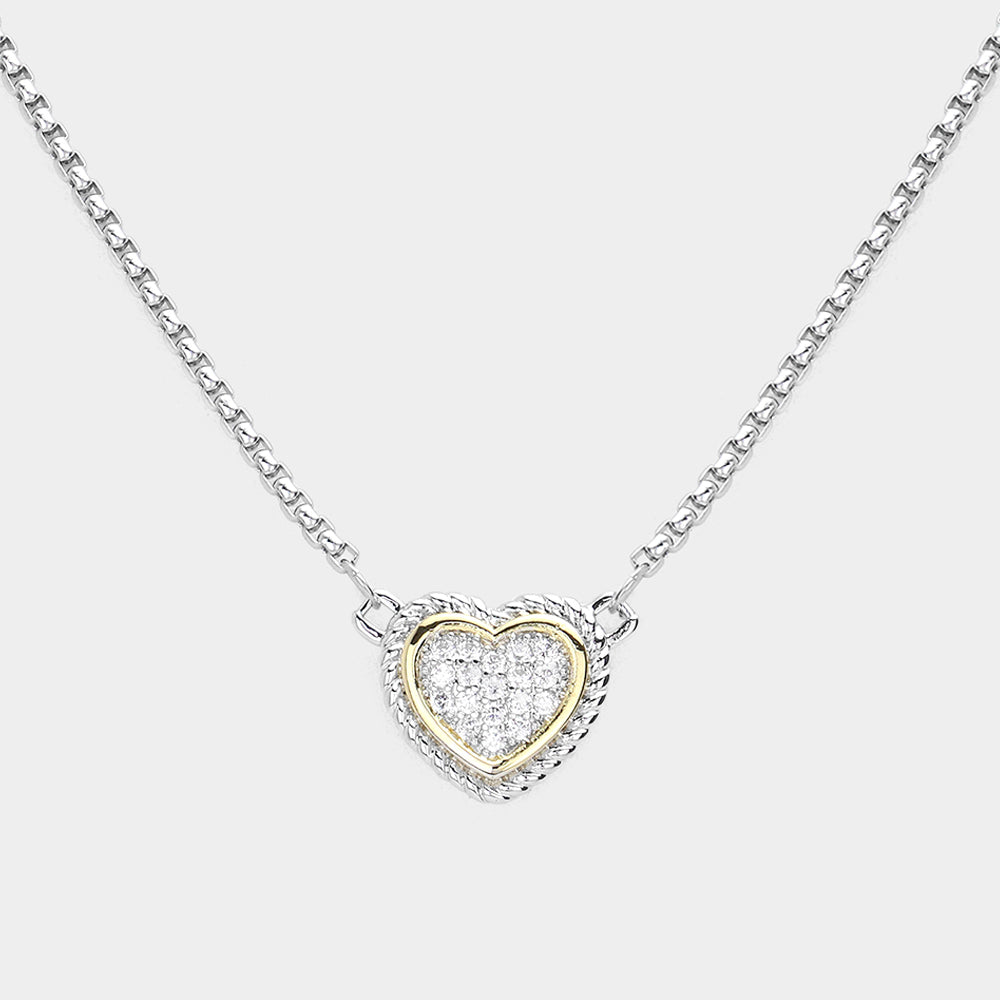 Silver CZ Heart Pendant Necklace-M H W ACCESSORIES - M H W ACCESSORIES LLC