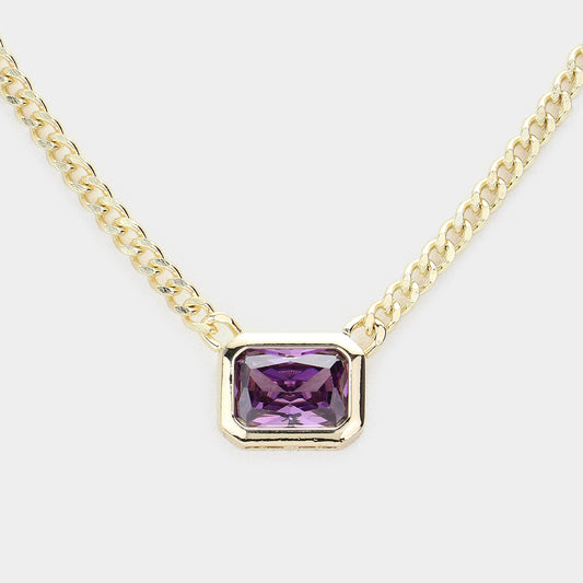 Gold Amethyst Inspired Curb Chain Pendant Necklace-M H W ACCESSORIES - M H W ACCESSORIES LLC