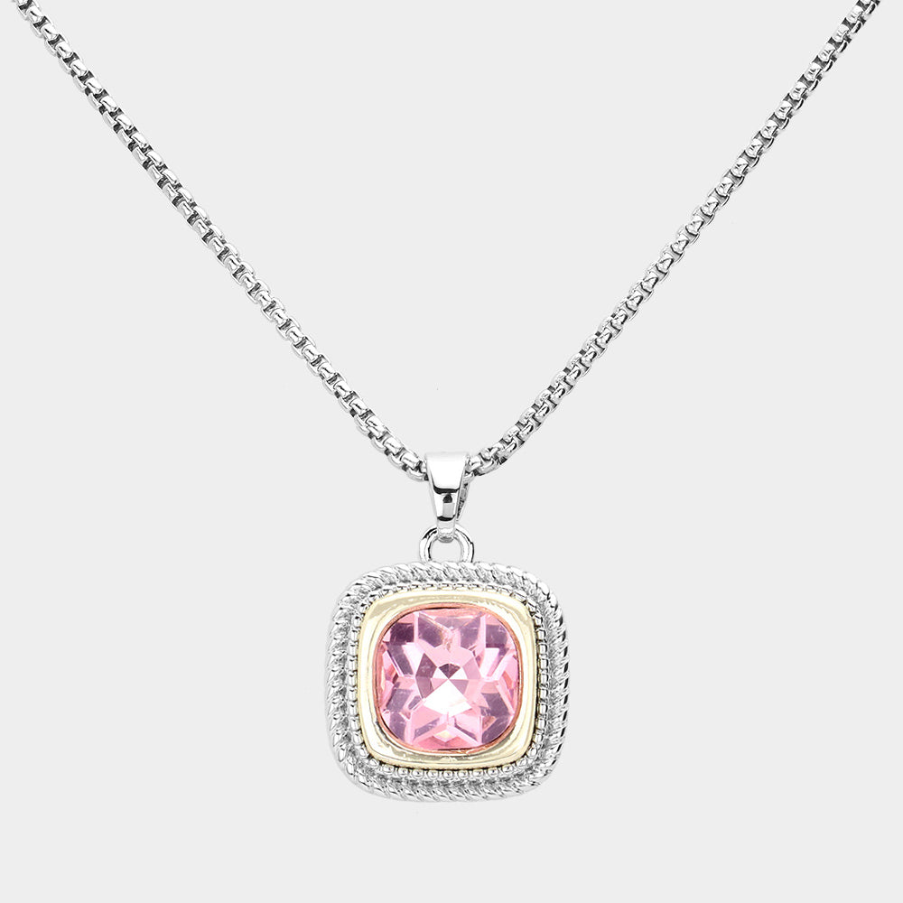 Women's Pink Square Crystal Pendant Necklace-M H W ACCESSORIES - M H W ACCESSORIES LLC
