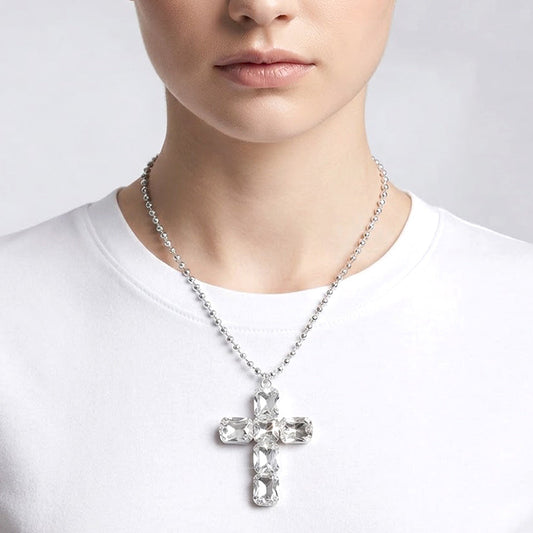 A B Rhinestone Paved Cross Pendant Necklace for Women M H W ACCESSORIES LLC A B Rhinestone Paved Cross Pendant Necklace for Women